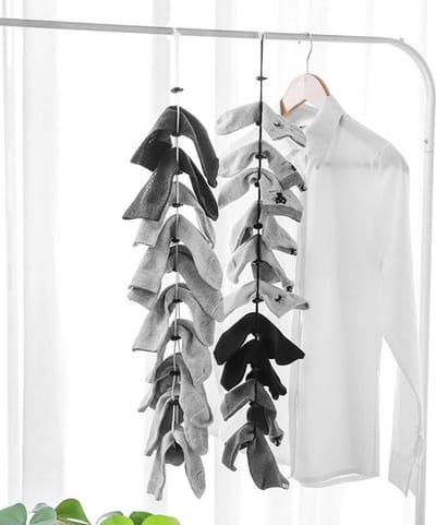 Sokken Waslijn – Sokken Organizer – Sokken in de Was – Waskoord – Sokken bijeen houden – Sokken Wassen – Koord – Wit – 10 paar sokken