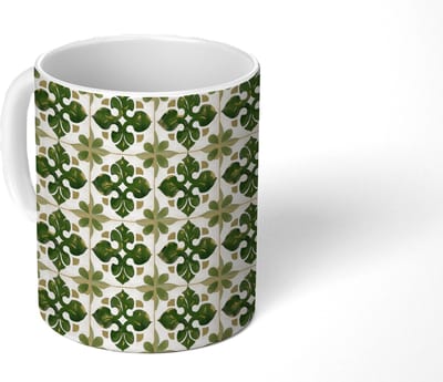 Mok - Koffiemok - Patroon - Tegel - Groen - Mokken - 350 ML - Beker - Koffiemokken - Theemok