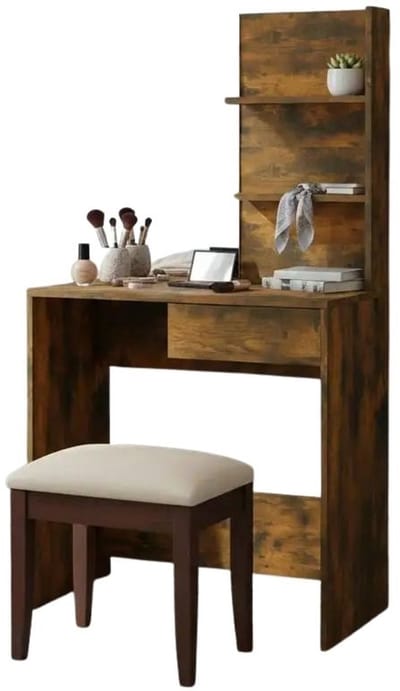 Betaalbare Goederen® Kaptafel Grijs - Kaptafel Met Spiegel En Verlichting - Kaptafels - Met Spiegel - Met Kruk
