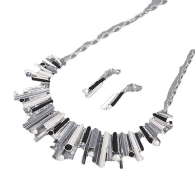 Petra's Sieradenwereld - Ketting metaal fantasie rhodium plating met bijpassende oorbellen (EM15)