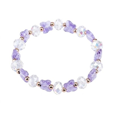 Paars en transparante kralen armband voor dames – elastische armband met glaskralen en goudkleurige details