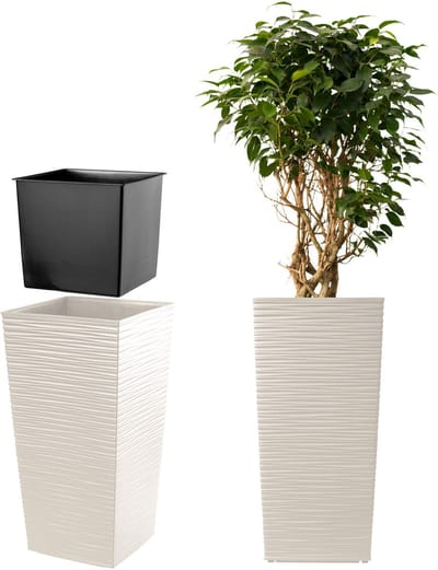 KADAX Bloempot, bloembak van kunststof, plantenbak voor bloemen, binnen en buiten, tuin, balkon, terras, huis, weerbestendig, imitatie rotan (75,5 cm hoog, crème)