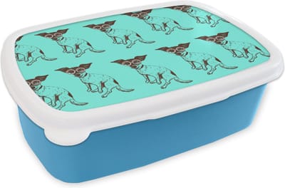 Broodtrommel Blauw - Lunchbox - Brooddoos - Jack Russell - Hond - Patronen - Bril - 18x12x6 cm - Kinderen - Jongen