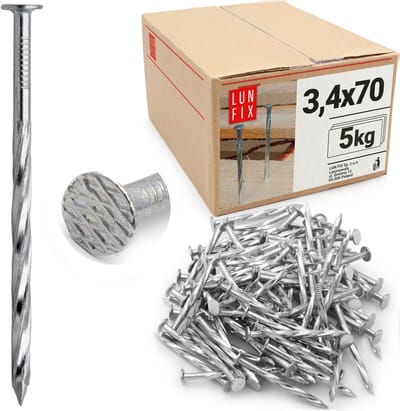 LUN FIX - Drallschaft 3,4 x 70 mm - 5kg (ca. 975 stk.) - Onverzinkte bouwspijker - Houten spijkers voor bouwwerkzaamheden