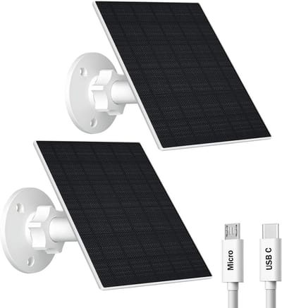 Set van 2x 7W Zonnepanelen voor Buitenbeveiligingscamera's met Micro USB & USB-C Oplader, 360° Verstelbaar
