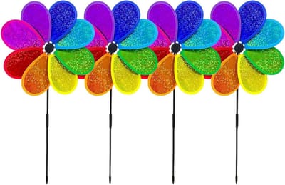 Windmolens Bloemvorm - Tuindecoratie Set - Buiten Decoreren - Lichtvangend Effect - Set van 4 - Kleurrijk
