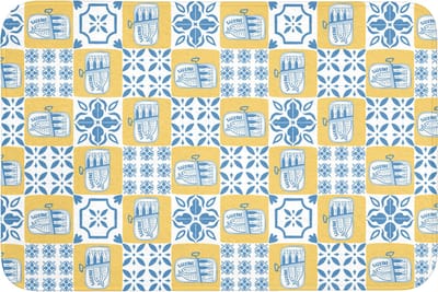 Badmat 90x60 cm - Antislip - Patroon - Tegel - Geel - Blauw - Badmatten voor badkamer - Badkamermat - Douchemat - Badkamer mat