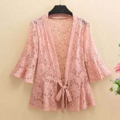 Châle en dentelle d'été et d'automne pour femme, court, grand châle découpé avec jupe sur le dessus, manteau fin 5XL rose