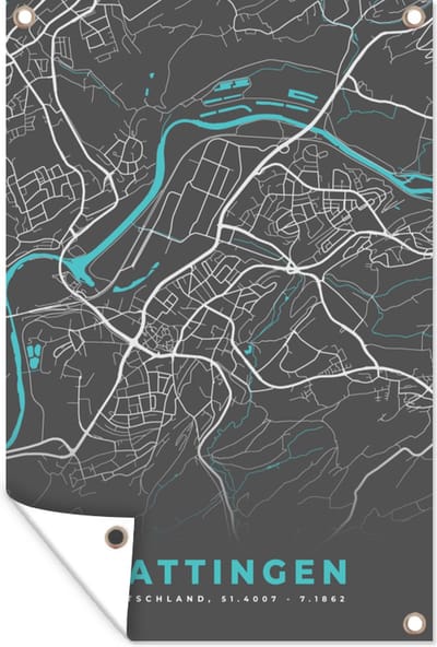 Muurdecoratie Hattingen – Stadskaart – Blauw – Plattegrond – Stadskaart – Kaart - Duitsland - 120x180 cm - Tuinposter - Tuindoek
