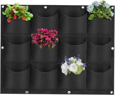 Hanging Plant Bag voor Buiten, 12 Vakken, Verticale Wandplantenzak van Vilt, 80 x 60 cm, Ideaal voor Tuin en Balkon