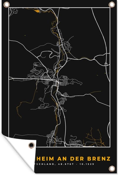 Muurdecoratie Kaart – Plattegrond – Stadskaart – Heidenheim an der Brenz – Duitsland – Goud - 120x180 cm - Tuinposter - Tuindoek