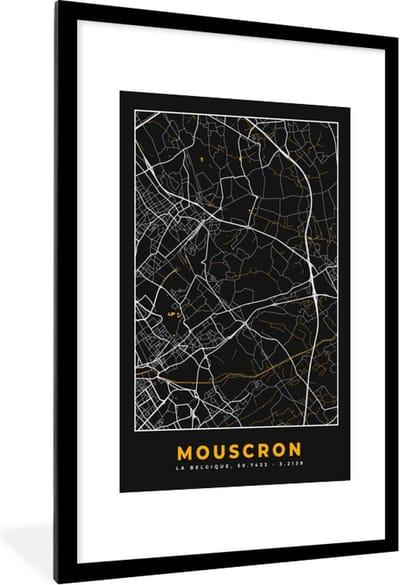 Fotolijst incl. Poster - Kaart - Mouscron - Stadskaart - Plattegrond - Goud - 80x120 cm - Posterlijst
