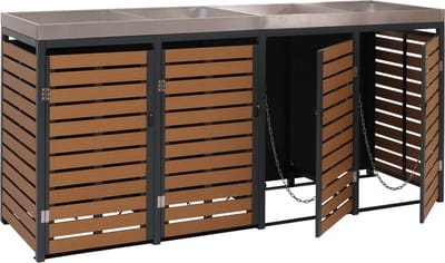 Containerberging voor 4 afvalbakken MCW-K14, Containerberging met plantenbak, 124x265x84cm, Roestvrij staal 132kg ~ teak look