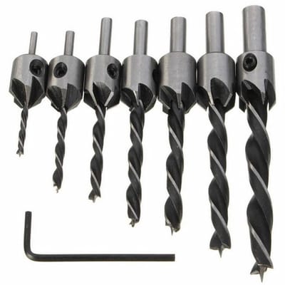 Set van 7 HSS Freesboren voor Houtbewerking met Vouw- en Schuinfrezen van 3-10mm