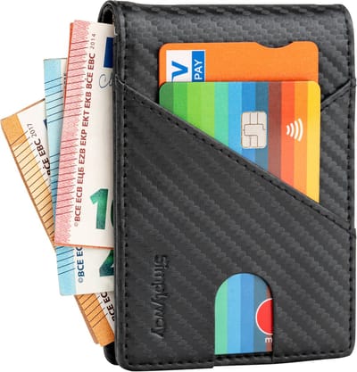 SIMPLYWAY® Pasjeshouder - 8 pasjes & briefgeld - Carbon Look - Kaarthouder pasjes - incl. luxe cadeauverpakking - Creditcardhouder - Zwart - Portemonnee leer - Pasjeshouder Mannen Vrouwen