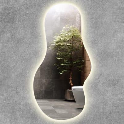 Wallfluent Wandspiegel LED - Grote Organische Spiegel Woonkamer LED - 40 cm x 80 cm - Organische Spiegel XL LED - Organische Spiegel Met LED Verlichting - Neutraal Wit 4000K - LED Lampen Spiegel