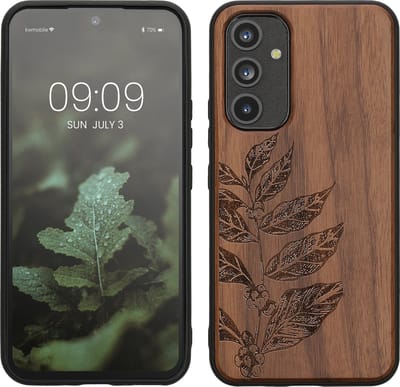 kwmobile telefoonhoesje geschikt voorSamsung Galaxy A54 5G - Hoesje met bumper - hout - In donkerbruin Bladertak design