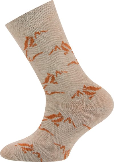 Kindersok Ewers - Beige - Patroon van Oranjebruine Paardenhoofdjes-23/26