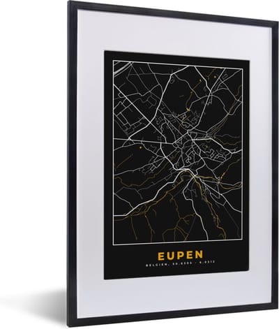 Fotolijst incl. Poster - Stadskaart - Eupen - Plattegrond - Kaart - Goud - 30x40 cm - Posterlijst