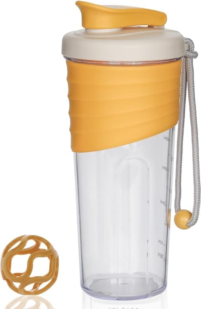 Shaker - Fitness - Shakebeker - Met shakebal - 700 ml - Voor eiwitpoeders - Premium eiwitshakebekers - Voor superromige fitnessshakes - geel