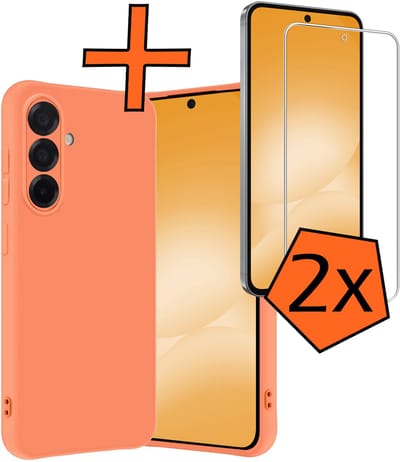 Hoes - Met 2x Screenprotector - Geschikt voor Samsung Galaxy A56 - Sterk & Shockproof - Back Cover - Siliconen Case - Telefoon Hoes - Perzik