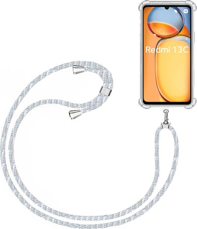 Telefoonkoord + Hoesje Geschikt voor XIAOMI Redmi 13C - Lengte Verstelbaar - Telefoonketting - Shock Proof Case - Baby Blauw