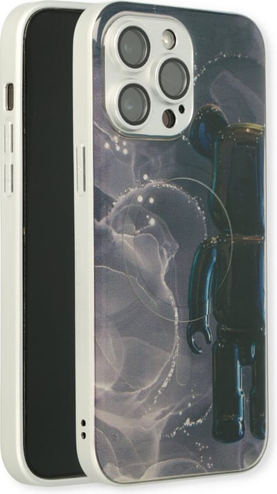 Casemania Hoesje Geschikt voor Apple iPhone 14 Pro - Zwart - Siliconen Marmer Back Cover - Geschikt voor MagSafe