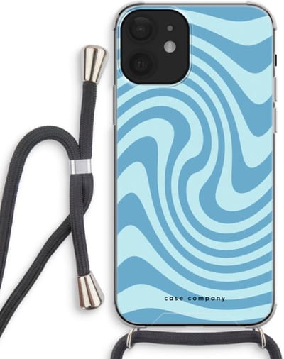 Case Company® - Hoesje met koord geschikt voor iPhone 12 mini hoesje met Koord - Swirl Blauw - Telefoonhoesje met Zwart Koord - Bescherming aan alle Kanten en Over de Schermrand