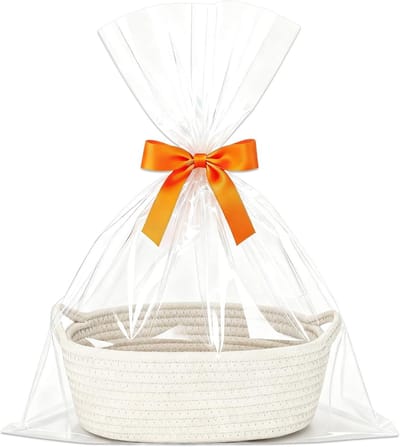 Lege Cadeaumand met Handvatten, Inclusief Cadeautasjes en Linten, Perfect voor Verjaardagen, Bruiloften en Feestdagen, Ideaal als Opbergmand en voor Creatieve Projecten