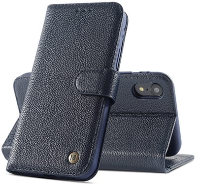 Echt Lederen Book Case Hoesje - Leren Portemonnee Telefoonhoesje - Geschikt voor iPhone XR - Navy