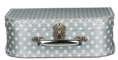 Kinderkoffer sterren - zilver - 25 cm - karton - logeerkoffer / opbergkoffer - kraamcadeau