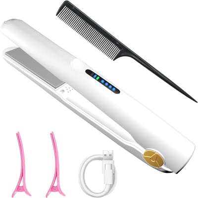 Aura® Draadloze Stijltang - Stijlborstel – Snoerloze Krultang - stoomstijltang - Mini Stijltang - Reis Stijltang - Krullen en Stijlen - Hair Straightener- Wit - ‎ 20cm x 2cm x 2cm