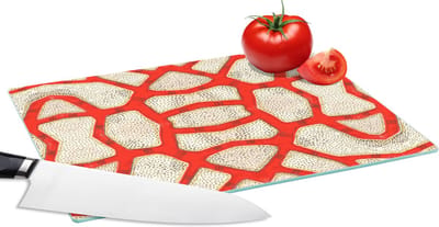 Glazen Snijplank - 28x20 - Koraal - Rood - Wit - Design - Snijplanken Glas