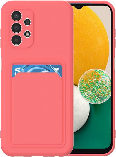 Silicone hoesje met pasjeshouder Geschikt voor Samsung A73 5G - Telefoonhoesje - TPU - Donkerroze