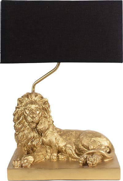 Clayre & Eef Tafellamp Leeuw 32x22x44 cm Goudkleurig Zwart Polyresin