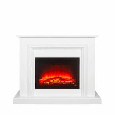 Livn Elektrische Inzethaard Lugano met Schouwombouw Saalbach wit - Realistische 3D led vlammen - Sfeervol en warm - Eenvoudig te monteren