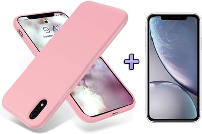 HB Hoesje Geschikt voor Apple iPhone XR - Siliconen Back Cover / Glazen Screenprotector - Roze