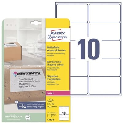 Avery zelfklevende etiketten 1 x 57 mm wit 250 stuks