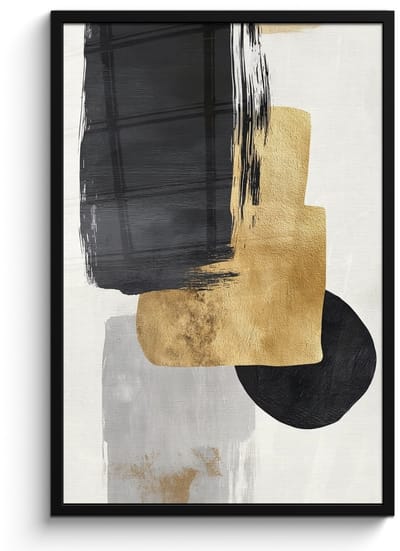 Poster in lijst - Fotolijst 60x90 cm - Posters - Goud - Rechthoeken - Cirkels - Abstract - Posterlijst zwart - Decoratie - Wanddecoratie woonkamer - Muurdecoratie slaapkamer