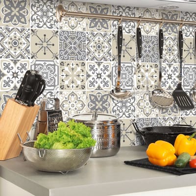 Zelfklevende tegelmuurstickers voor keuken en badkamer - 9 zinkkleurige tegelstickers - 9 stickers 20x20cm