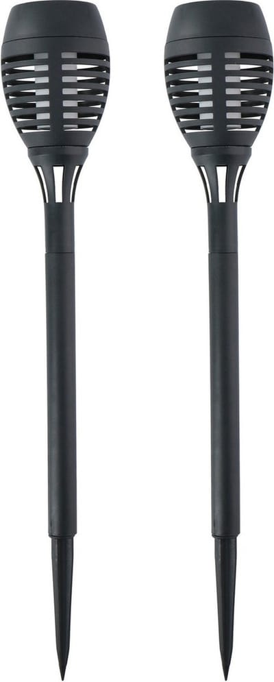 Solar tuinlamp fakkels/toortsen - 2x - met vlam effect - zwart - 48 cm - op steker - Tuinverlichting - Tuinlampen - op zonne-energie