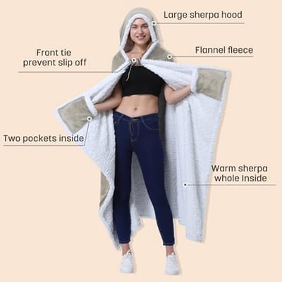 Dames Deken met Capuchon - Sherpa Fleece Knuffeldeken voor Thuis en Buiten 125 x 185 cm