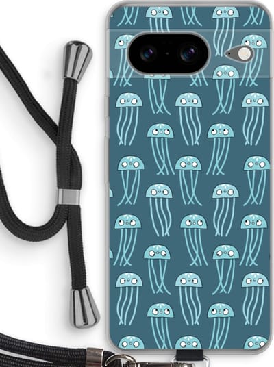 Case Company® - Hoesje met koord geschikt voor Google Pixel 8 hoesje met Koord - Kwallie - Telefoonhoesje met Zwart Koord - Bescherming aan alle Kanten en Over de Schermrand