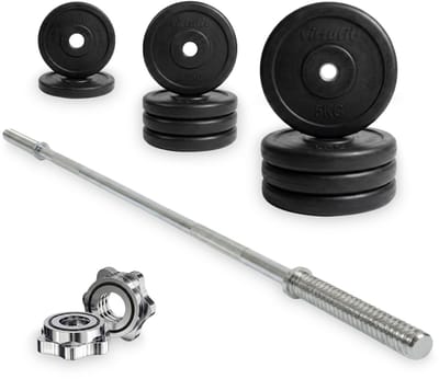 VirtuFit Rubberen Halterset - 40 kg - Volledige set - Incl. Halterstang, Halterschijven en Veerclipsluitingen