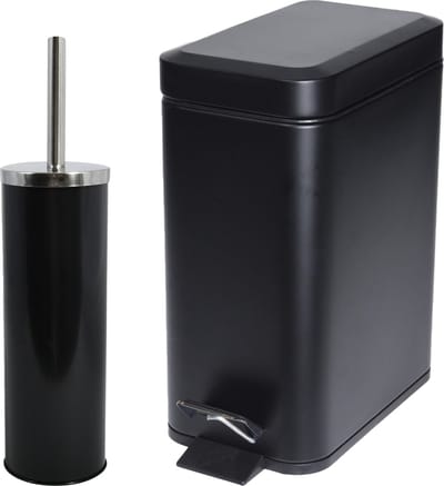 MSV Badkamer accessoires set - zwart - metaal - pedaalemmer 5L en toiletborstel in houder