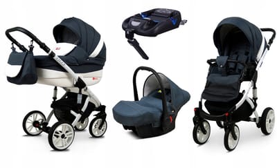 BabyLux® Kinderwagen 4in1 – LILLY - ANTRACYT - Opklapbare Wandelwagen incl. Reiswieg, Multifunctionele Buggy Sportstoel, Autostoel, ISOFIX basisstation - Combi-kinderwagen met Luiertas, Regenhoes, Klamboe