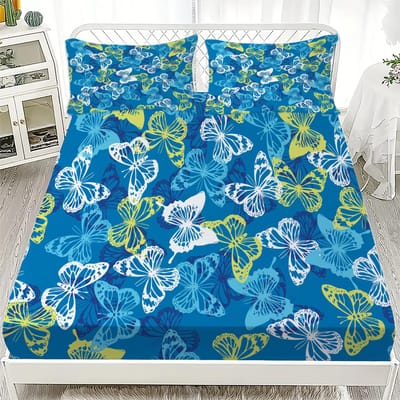3D Beddengoedset Flora Vlinders Vogels Bedrukt Hoeslakens Met 1/2 Kussenslopen Op Maat Geschikt voor Zowel Jongens als Meisjes Decor 90x200cmx25