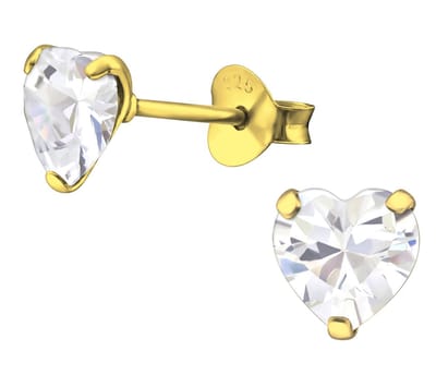 Joy|S - Zilveren hartje oorbellen - 6 mm - kristal - gold plated