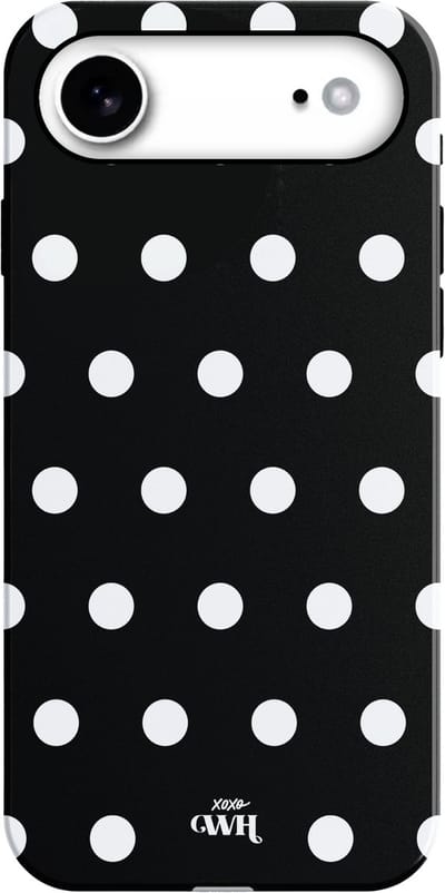 xoxo Wildhearts Polka Dots (Zwart) - Double Layer - Hoesje geschikt voor iPhone 17 Air hoesje - Hard case met stippen patroon - Beschermhoes - Shockproof case - Stippatroon - Zwart / Wit