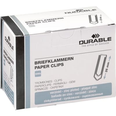 DURABLE Paper clips 26 mm zinc-plated pack of 1000